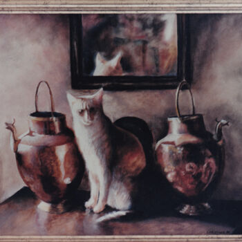 Painting titled "chat aux cuivres" by Christiana Visentin Gajoni, Original Artwork, Other