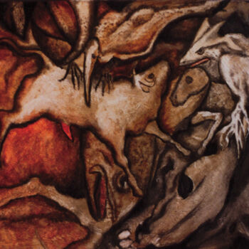 Pittura intitolato "grottes rouges" da Christiana Visentin Gajoni, Opera d'arte originale, Olio