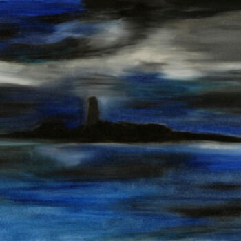 Painting titled "Alcatraz" by Christiane Arques, Original Artwork, Oil Mounted on Wood Stretcher frame