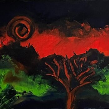 Картина под названием "Incendie" - Christiane Arques, Подлинное произведение искусства, Масло Установлен на Деревянная рама…