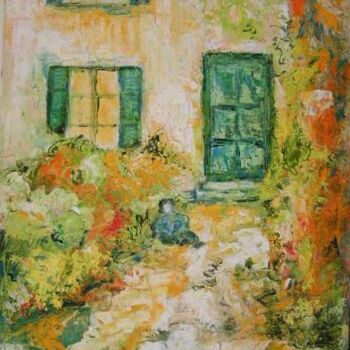 Painting titled "l'enfant au jardin" by Christiane Casanova, Original Artwork