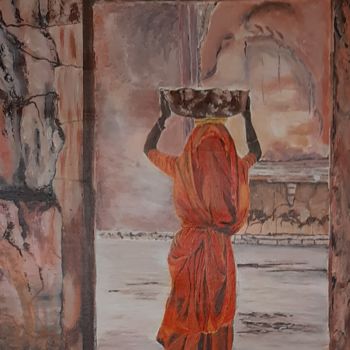 Pintura intitulada "Indienne peinture f…" por Christiane Cucinelli (Chris), Obras de arte originais, Acrílico