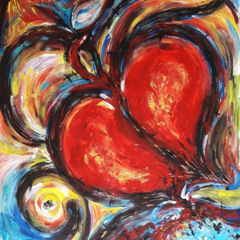 Painting titled "Grand Coeur Malade" by Christiane Guerry, Original Artwork, Acrylic