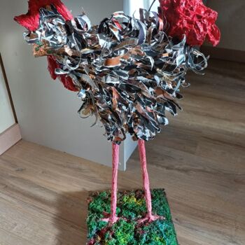 Sculpture titled "POULE" by Christiane Guerry, Original Artwork, Wood