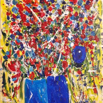 Painting titled "FLOWERS I" by Christiane Guerry, Original Artwork, Acrylic Mounted on Wood Stretcher frame