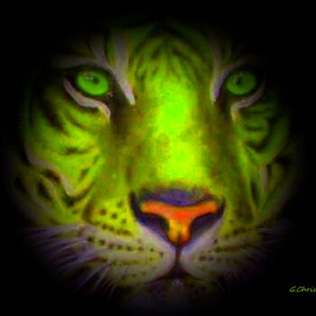 Digitale Kunst getiteld "Tigre vegan" door Christiane Guilleminot, Origineel Kunstwerk, Digitaal Schilderwerk