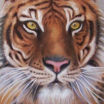 Peinture intitulée "Tigre des neiges" par Christiane Guilleminot, Œuvre d'art originale, Pastel