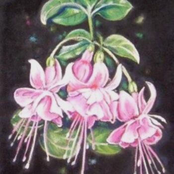 Rysunek zatytułowany „Fuschia rose au pas…” autorstwa Christiane Guilleminot, Oryginalna praca, Pastel