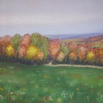 Peinture intitulée "Bosquet en automne" par Christiane Guilleminot, Œuvre d'art originale, Pastel