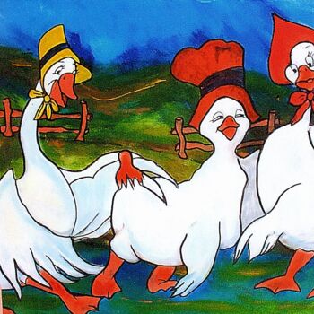 Painting titled "Geese Dance Contemp…" by Christiane Marette (Christiane Marette - B.C Créations), Original Artwork, Acrylic