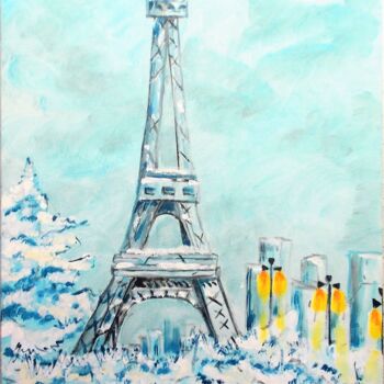 Painting titled "The Eiffel Tower un…" by Christiane Marette (Christiane Marette - B.C Créations), Original Artwork, Acrylic