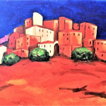 Painting titled "Orange village perc…" by Christiane Marette (Christiane Marette - B.C Créations), Original Artwork, Acrylic