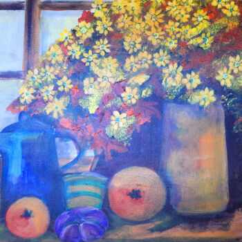 Painting titled "Still life with pot…" by Christiane Marette (Christiane Marette - B.C Créations), Original Artwork, Acrylic