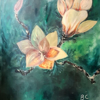 Painting titled "Painting "Exotic fl…" by Christiane Marette (Christiane Marette - B.C Créations), Original Artwork, Acrylic