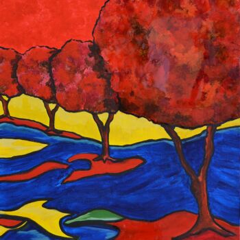 Pintura intitulada "Red trees - Contemp…" por Christiane Marette (Christiane Marette - B.C Créations), Obras de arte origina…