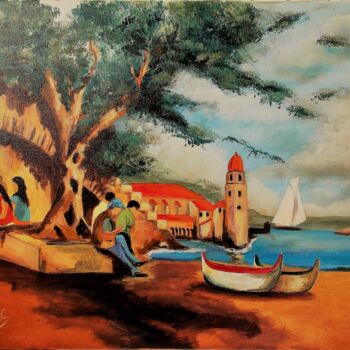 Painting titled "Seaside village - C…" by Christiane Marette (Christiane Marette - B.C Créations), Original Artwork, Acrylic