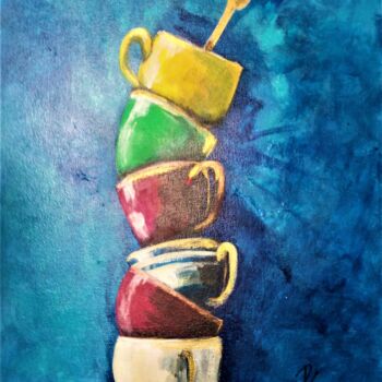 Painting titled "Still life with cup…" by Christiane Marette (Christiane Marette - B.C Créations), Original Artwork, Acrylic