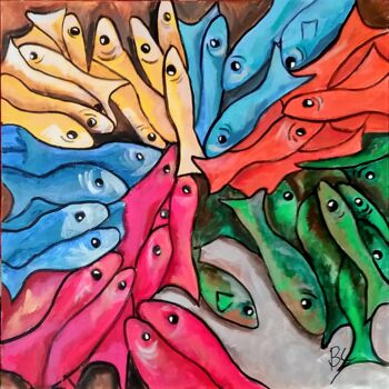 Painting titled "Tableau "Groupe de…" by Christiane Marette (Christiane Marette - B.C Créations), Original Artwork, Acrylic