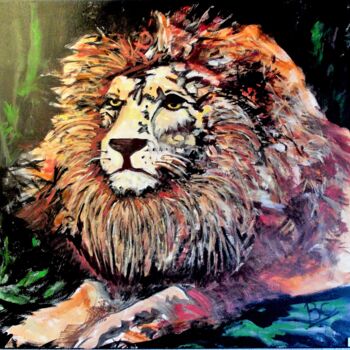 Painting titled "Painting "Lion posi…" by Christiane Marette (Christiane Marette - B.C Créations), Original Artwork, Acrylic