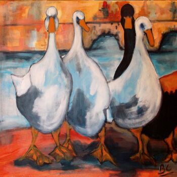 Pintura intitulada "Painting "Geese on…" por Christiane Marette (Christiane Marette - B.C Créations), Obras de arte originai…