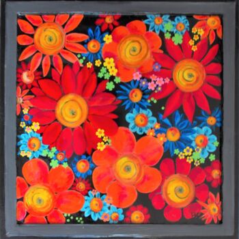 Painting titled "Painting-  flowers…" by Christiane Marette (Christiane Marette - B.C Créations), Original Artwork, Acrylic