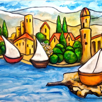 Painting titled "Old port of Colliou…" by Christiane Marette (Christiane Marette - B.C Créations), Original Artwork, Acrylic