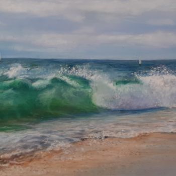 Pintura intitulada "Petite vague turquo…" por Christiane Mory, Obras de arte originais, Pastel