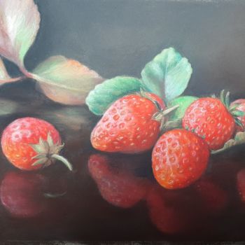 Pintura titulada "Les fraises" por Christiane Mory, Obra de arte original, Pastel Montado en Cartulina