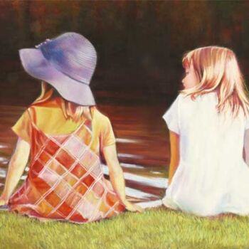 Painting titled "2 fillettes" by Christiane Plante, Original Artwork