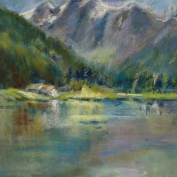 Painting titled "Lac de montagne" by Christiane Prudhomme, Original Artwork, Pastel
