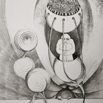 Desenho intitulada "Jardin Suspendu" por Christiane Seguin, Obras de arte originais, Tinta