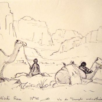 Drawing titled "Wadi Rum" by Christiane Seguin, Original Artwork, Ballpoint pen