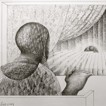 Zeichnungen mit dem Titel "Mehr licht" von Christiane Seguin, Original-Kunstwerk, Tinte Auf Karton montiert