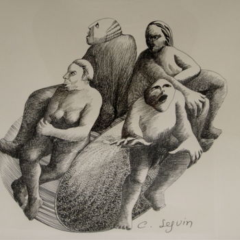 Dessin intitulée "Anneau de Möbius" par Christiane Seguin, Œuvre d'art originale, Encre