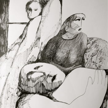 Drawing titled "Ville-décor gris" by Christiane Seguin, Original Artwork, Ink