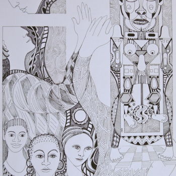 Disegno intitolato "Masque" da Christiane Seguin, Opera d'arte originale, Inchiostro