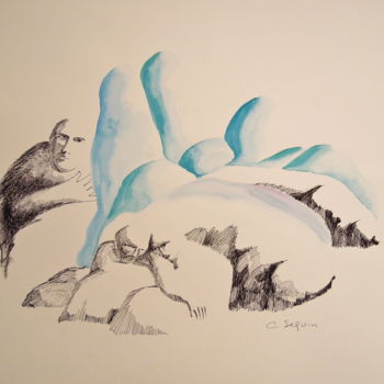 「Cérule」というタイトルの描画 Christiane Seguinによって, オリジナルのアートワーク, インク