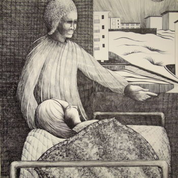「Ste Anne」というタイトルの描画 Christiane Seguinによって, オリジナルのアートワーク, インク