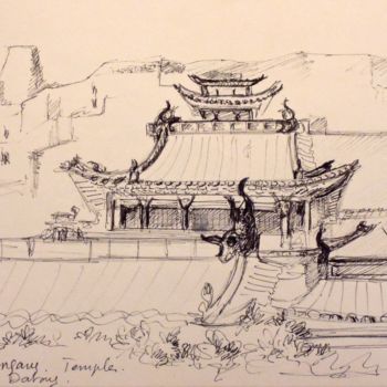 Dibujo titulada "Grottes Yugang 56" por Christiane Seguin, Obra de arte original, Bolígrafo