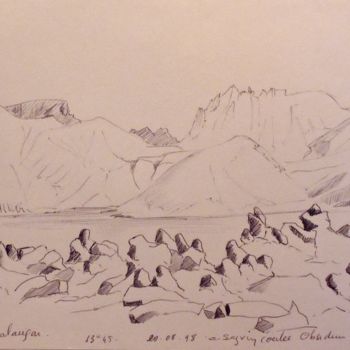 Dessin intitulée "Landmannalaugar" par Christiane Seguin, Œuvre d'art originale, Stylo à bille