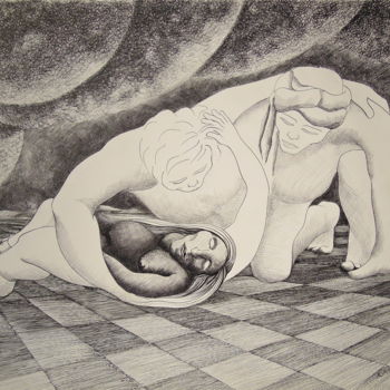 Σχέδιο με τίτλο "Sombre" από Christiane Seguin, Αυθεντικά έργα τέχνης, Μελάνι