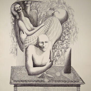 Tekening getiteld "Vénitien" door Christiane Seguin, Origineel Kunstwerk, Inkt