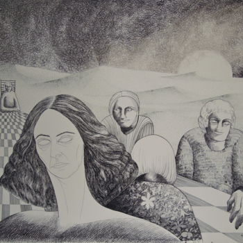 Disegno intitolato "I Biondini" da Christiane Seguin, Opera d'arte originale, Inchiostro