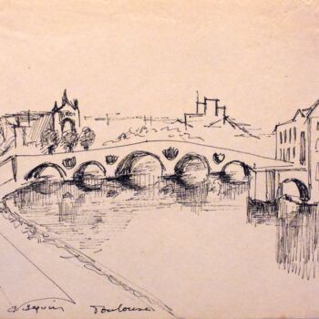Zeichnungen mit dem Titel "Toulouse" von Christiane Seguin, Original-Kunstwerk, Kugelschreiber