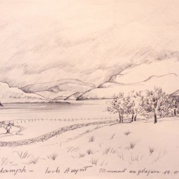 Dessin intitulée "Loch Assynt" par Christiane Seguin, Œuvre d'art originale, Encre