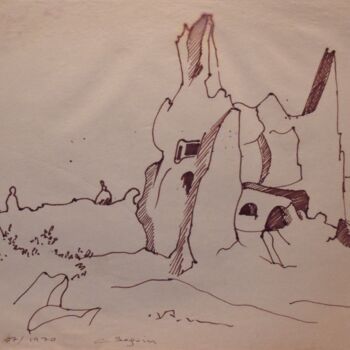 Disegno intitolato "Cappadoce" da Christiane Seguin, Opera d'arte originale, Inchiostro