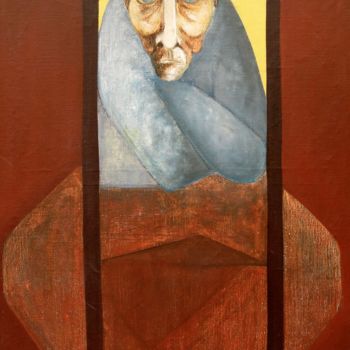 Malerei mit dem Titel "Homme assis" von Christiane Seguin, Original-Kunstwerk, Öl Auf Keilrahmen aus Holz montiert