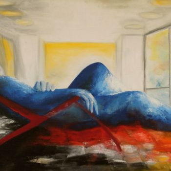 Painting titled "chaise longue" by Christiane Seguin, Original Artwork, Oil Mounted on Wood Stretcher frame