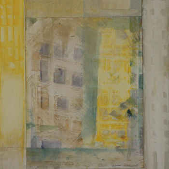 Collages titled "Ruines Quadrillées" by Christiane Seguin, Original Artwork, Collages Mounted on Wood Panel