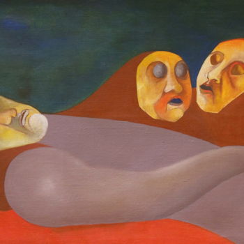 Pittura intitolato "ma-mort." da Christiane Seguin, Opera d'arte originale, Olio Montato su Telaio per barella in legno